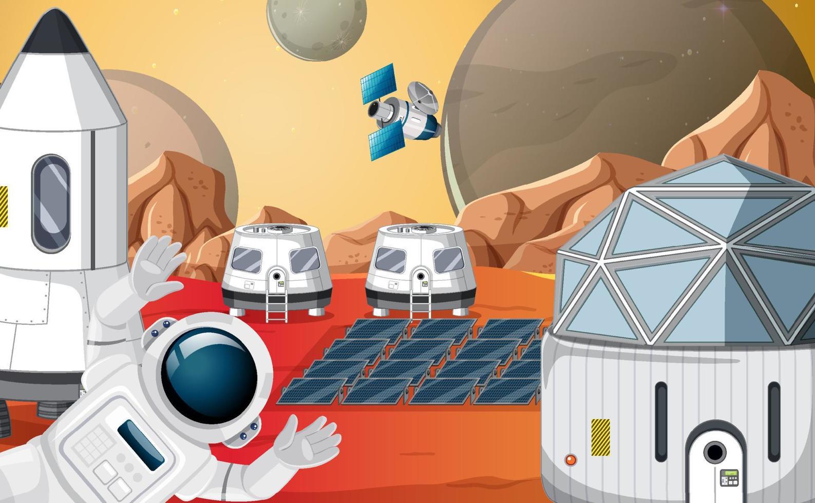 sfondo di insediamento spaziale con un astronauta vettore