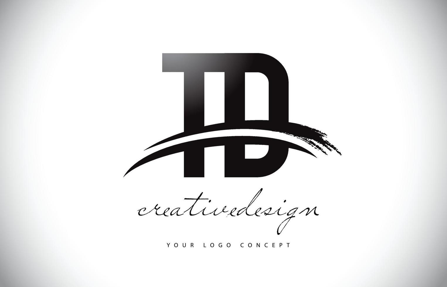 td td lettera logo design con swoosh e pennellata nera. vettore