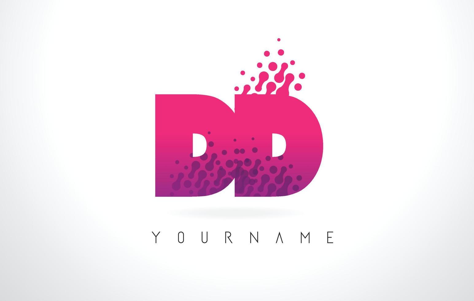 logo della lettera dd dd con colore viola rosa e design a puntini di particelle. vettore