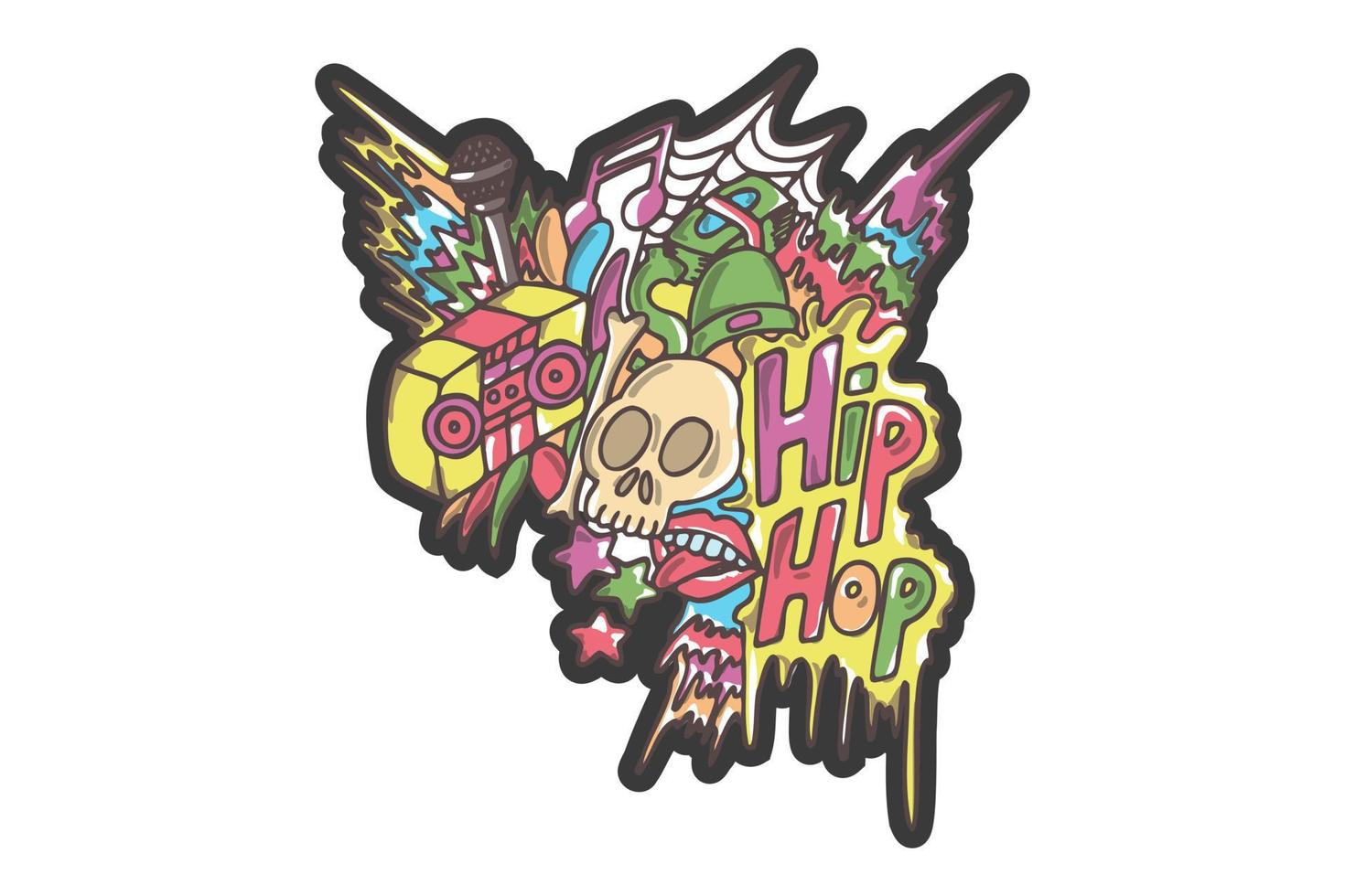 arte del doodle di adesivi hip hop vettore