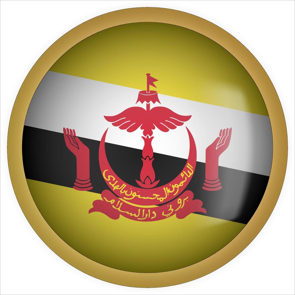 icona del pulsante bandiera arrotondata 3d del Brunei con cornice dorata vettore