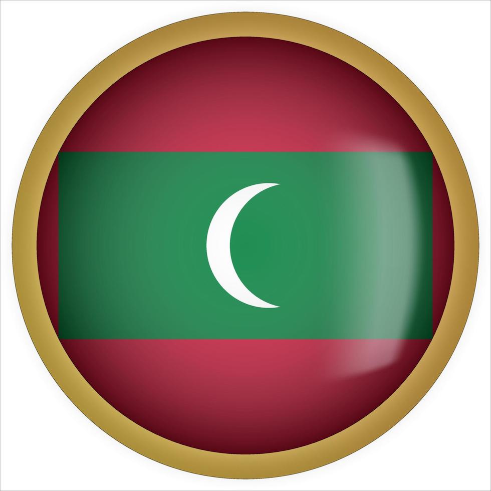 icona del pulsante bandiera arrotondata 3d delle maldive con cornice dorata vettore