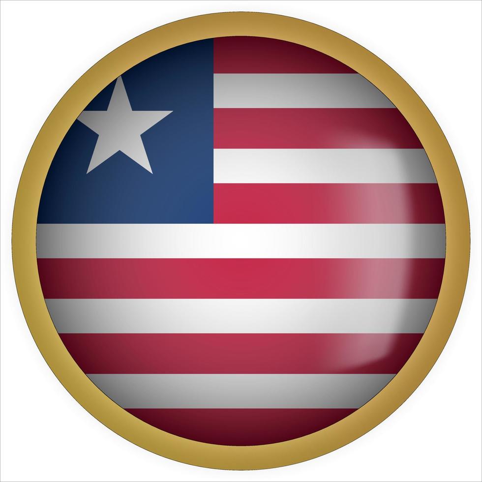 Liberia 3d icona del pulsante bandiera arrotondata con cornice dorata vettore