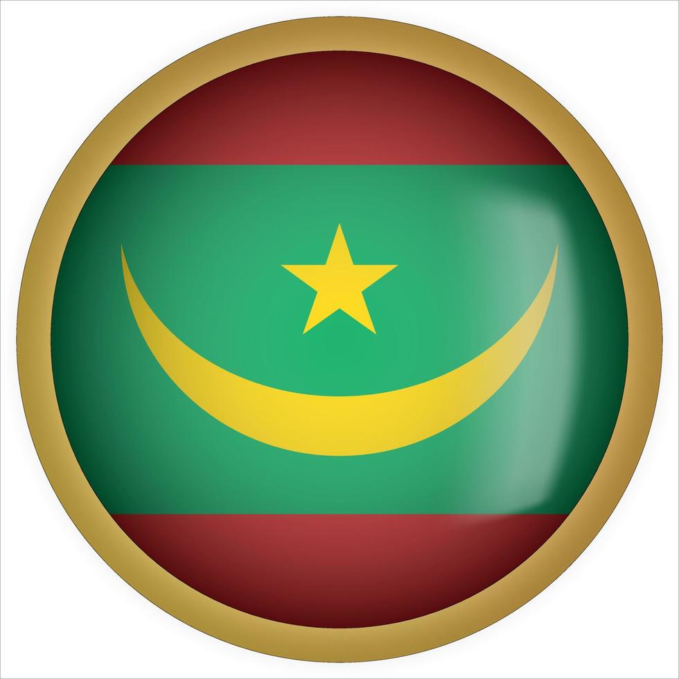 icona del pulsante bandiera arrotondata 3d mauritania con cornice dorata vettore