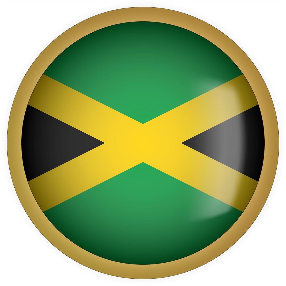 Giamaica 3d icona del pulsante bandiera arrotondata con cornice dorata vettore