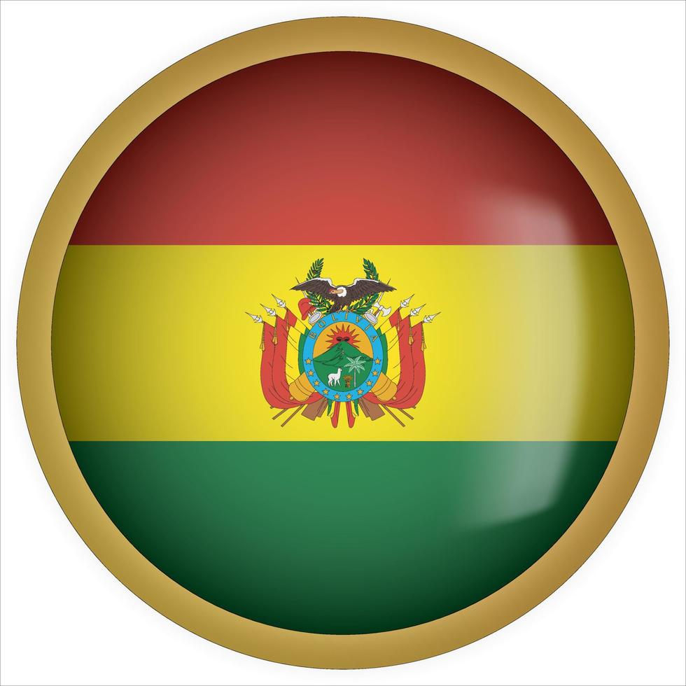 icona del pulsante bandiera arrotondata 3d della bolivia con cornice dorata vettore