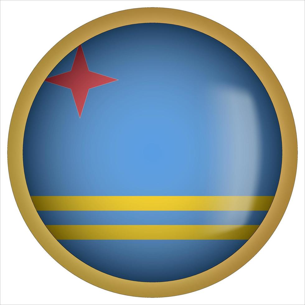 icona del pulsante bandiera arrotondata 3d aruba con cornice dorata vettore