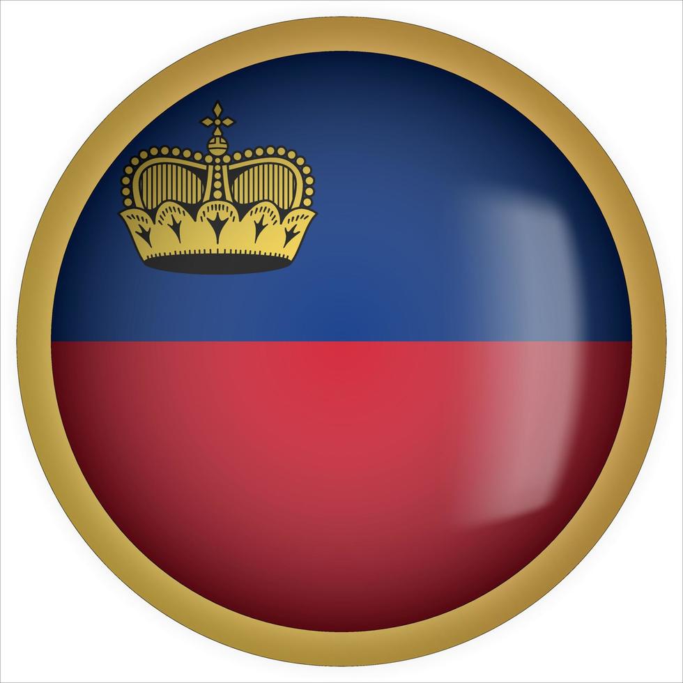Liechtenstein 3d icona del pulsante bandiera arrotondata con cornice dorata vettore