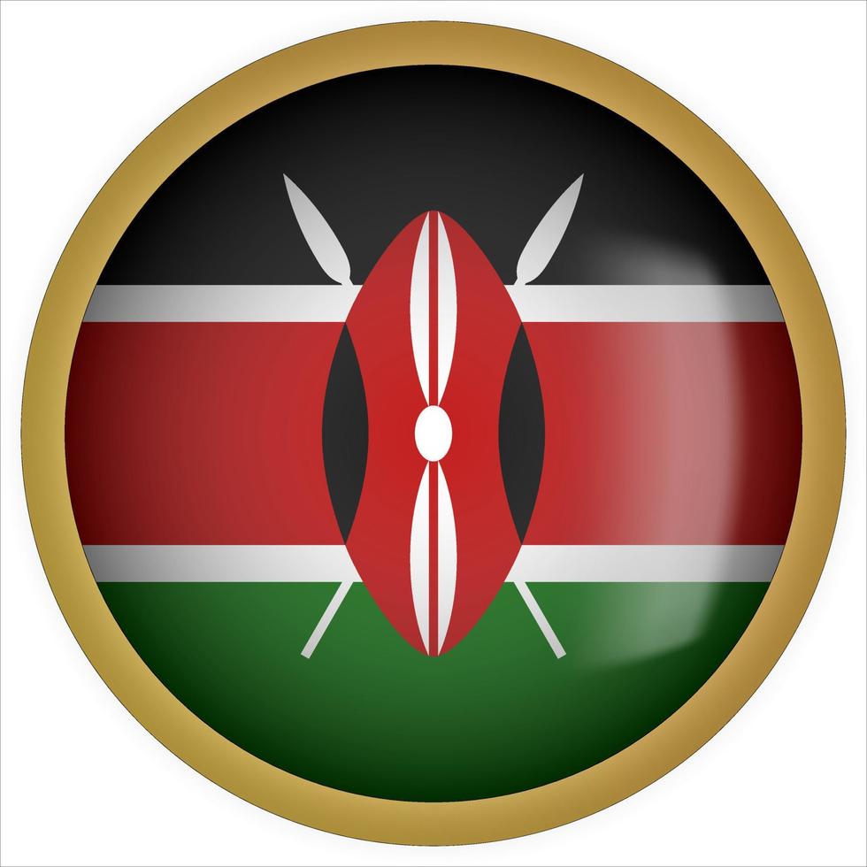 icona del pulsante bandiera arrotondata 3d kenya con cornice dorata vettore