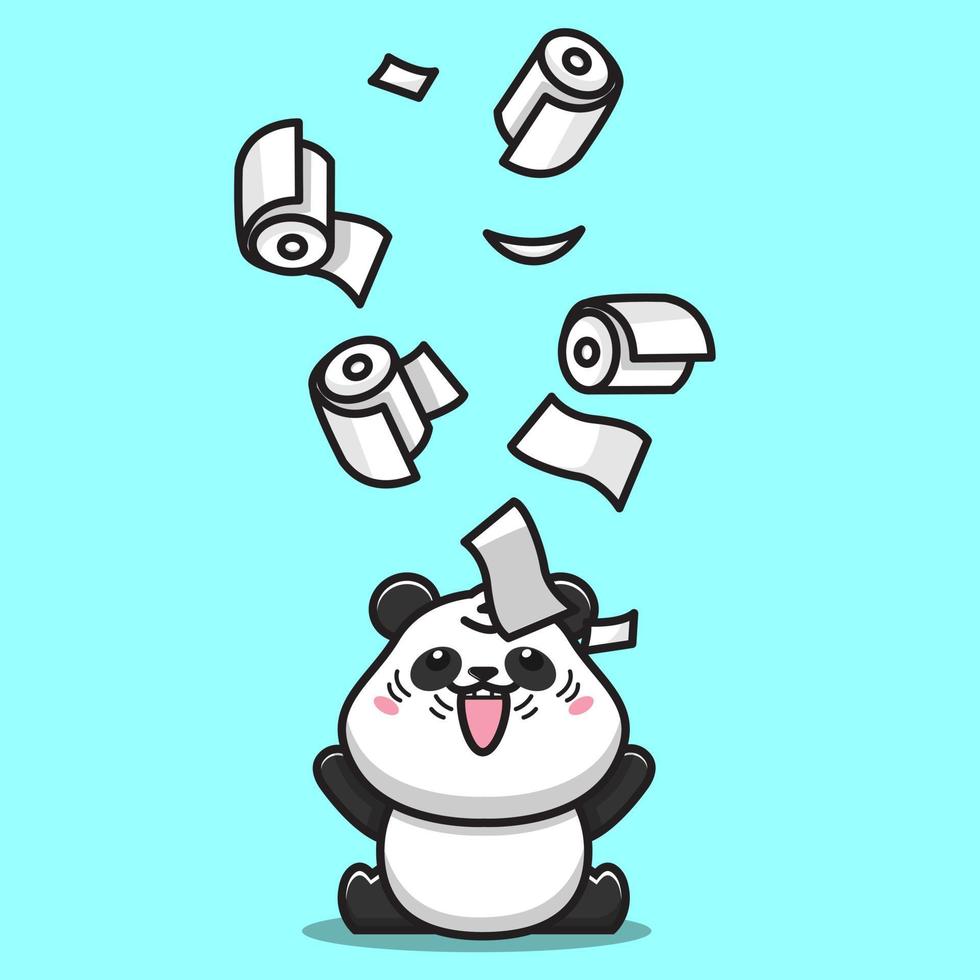 panda che gioca con la carta igienica vettore