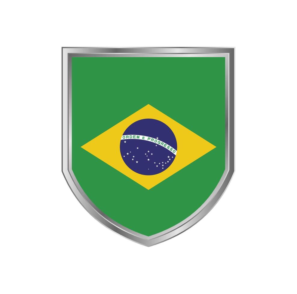 bandiera del brasile con cornice in metallo scudo vettore