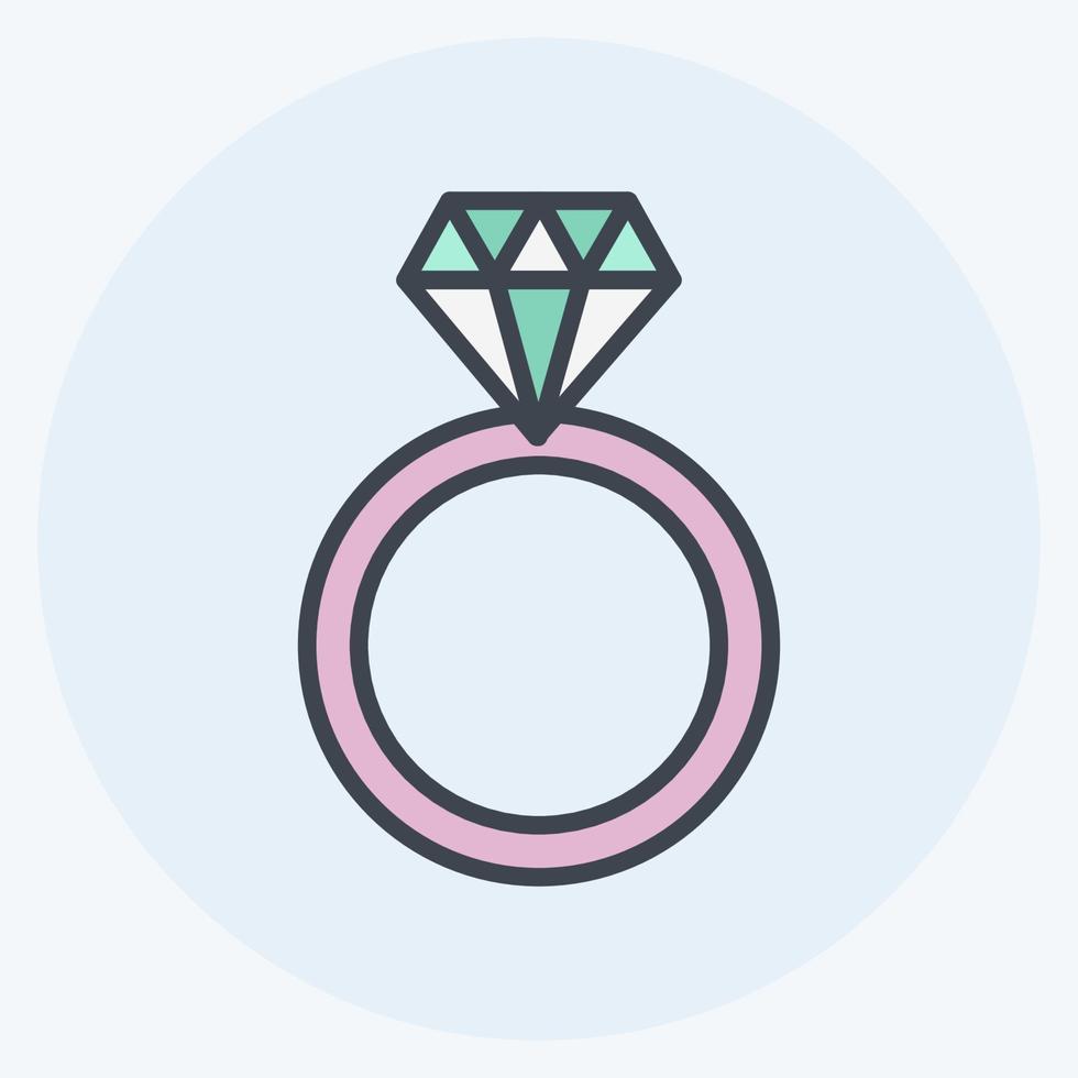 icona dell'anello di diamanti in stile compagno di colore alla moda isolato su sfondo blu morbido vettore