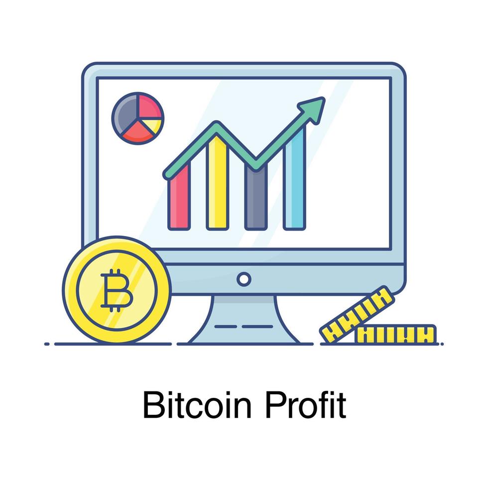 grafico di crescita all'interno del desktop con design piatto bitcoin dell'icona di profitto bitcoin vettore