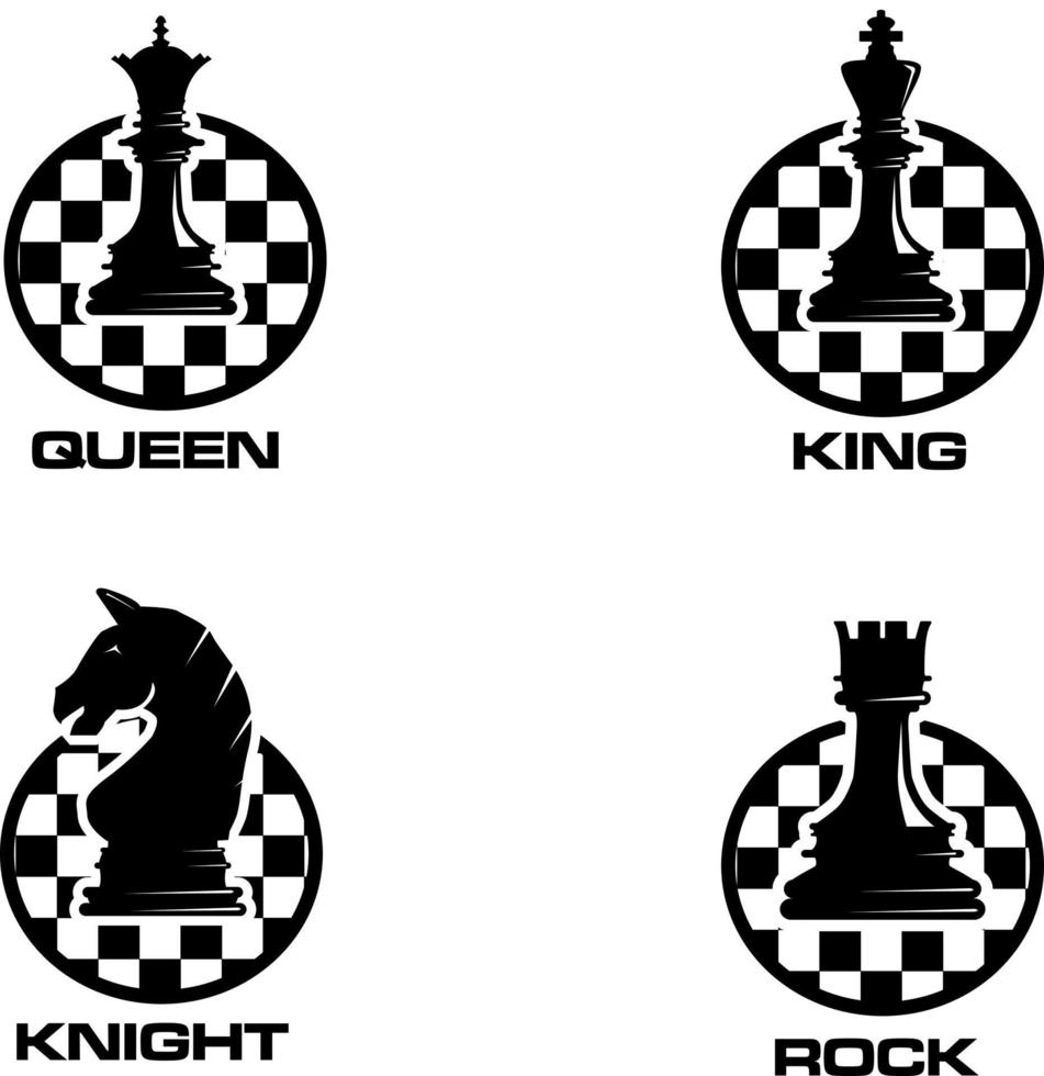 vettore di disegno del modello del logo del re cavaliere e della roccia della regina degli scacchi