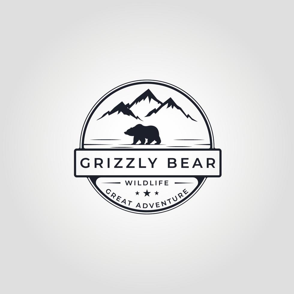 disegno dell'illustrazione di vettore del logo del distintivo dell'orso grizzly. simbolo dell'orso vintage