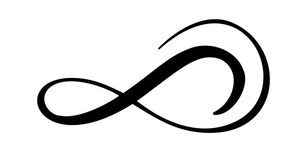 Simbolo dell&#39;illustrazione di vettore di calligrafia di infinito Eterno emblema senza limiti. Sagoma di nastro mobius nero. Pennellata moderna. Ciclo infinito concetto di vita. Elemento di design grafico per tatuaggio di carta e logo