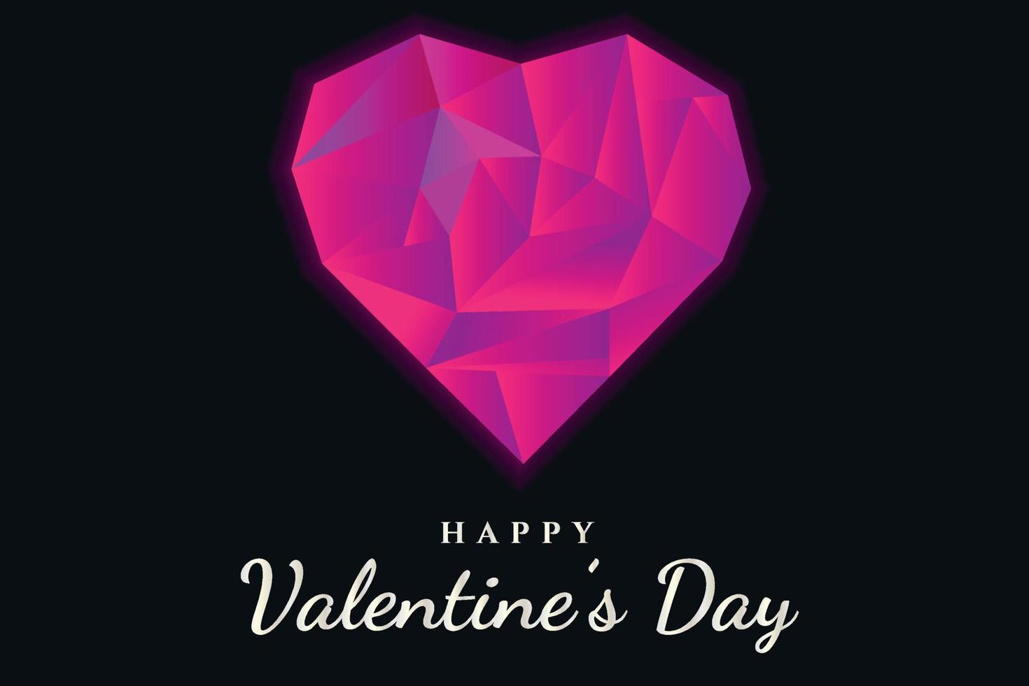 cartolina di sfondo per le vacanze di san valentino con l'immagine di un cuore di cristallo luminoso in stile low poly vettore