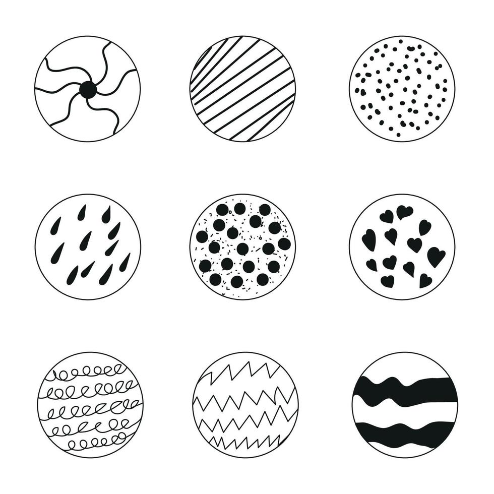 impostare elementi circolari doodle. cerchio di scarabocchi fatto a mano. vettore
