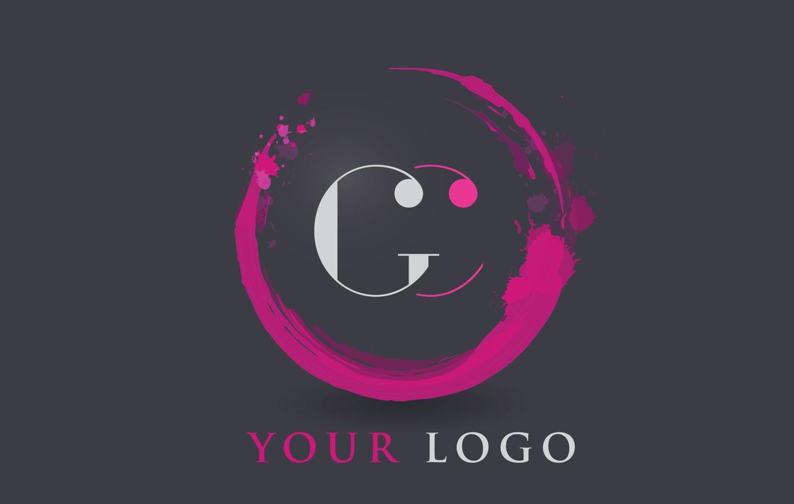 gc lettera logo circolare viola splash concetto di pennello. vettore