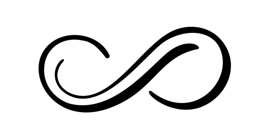 Simbolo dell&#39;illustrazione di vettore di calligrafia di infinito Eterno emblema senza limiti. Sagoma di nastro mobius nero. Pennellata moderna. Ciclo infinito concetto di vita. Elemento di design grafico per tatuaggio di carta e logo