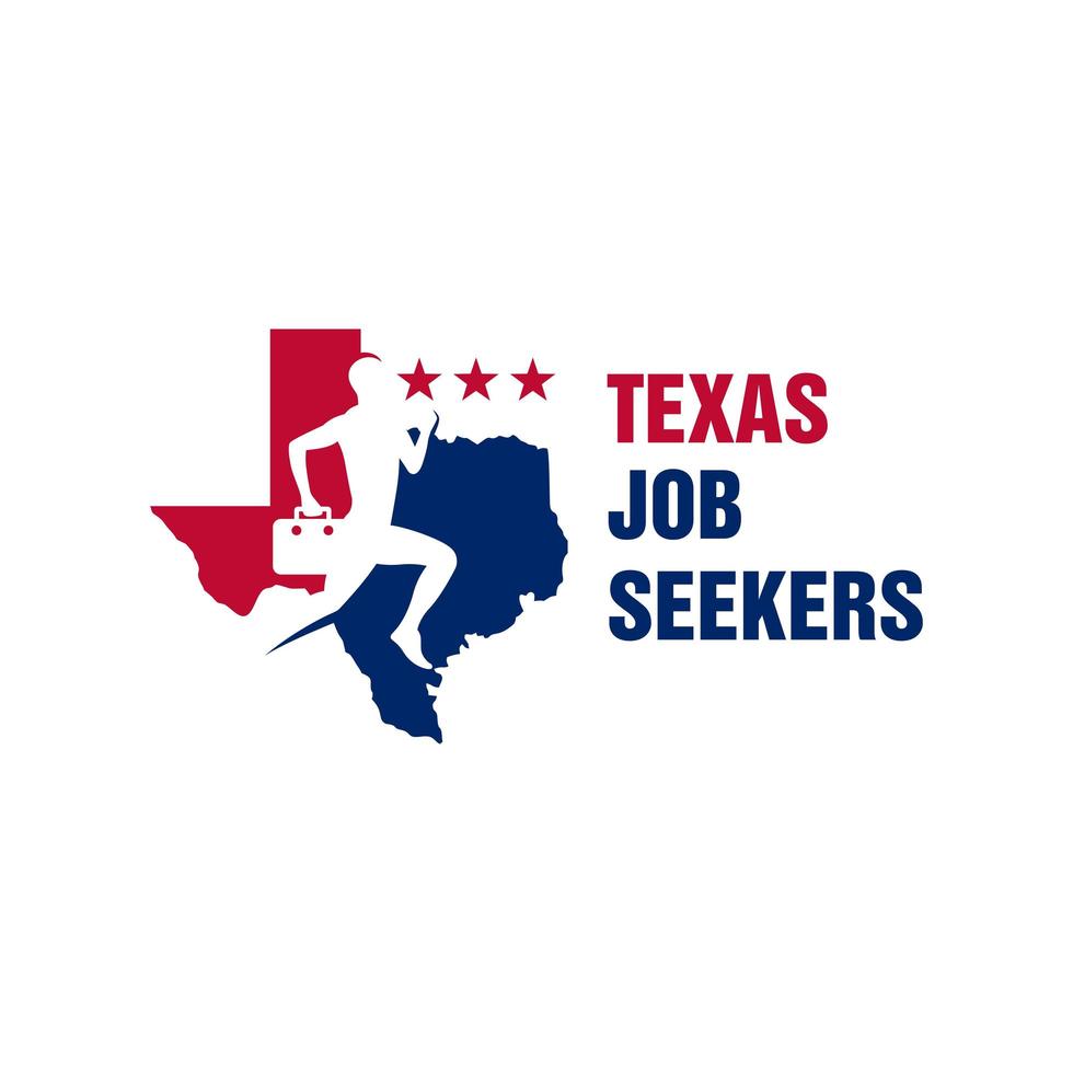 logo dell'illustrazione di ricerca di lavoro in texas vettore