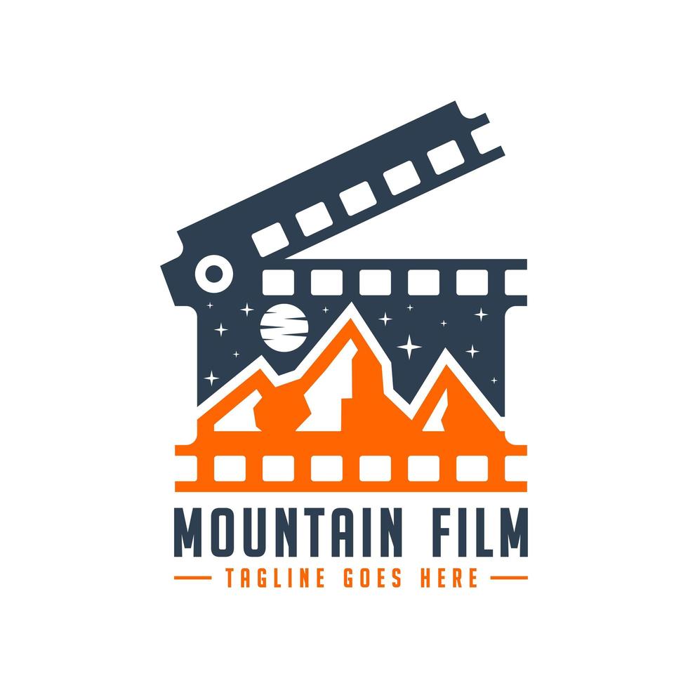 logo dell'illustrazione della produzione di film di montagna vettore