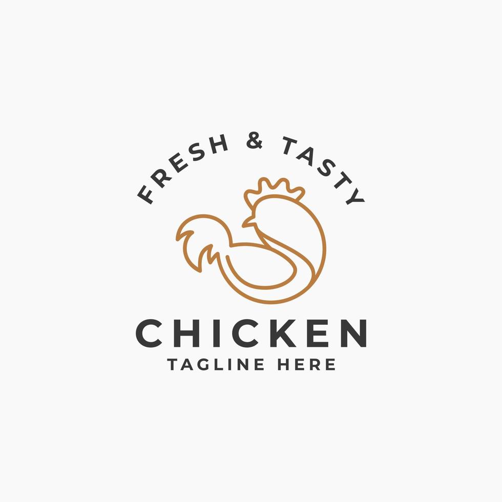 logo di pollo minimalista, vettore di modello di logo di gallo con stile vintage retrò hipster per ristorante con design minimale dell'etichetta dell'icona