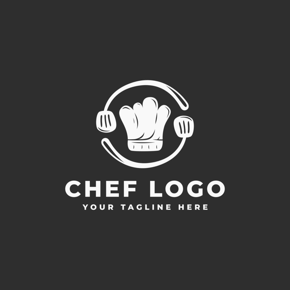 logo chef cappello per simbolo ristorante, caffetteria, consegna cibo, bancarelle di cibo, modello distintivo icona cucina retrò vintage, concetto di design vettoriale logo premium