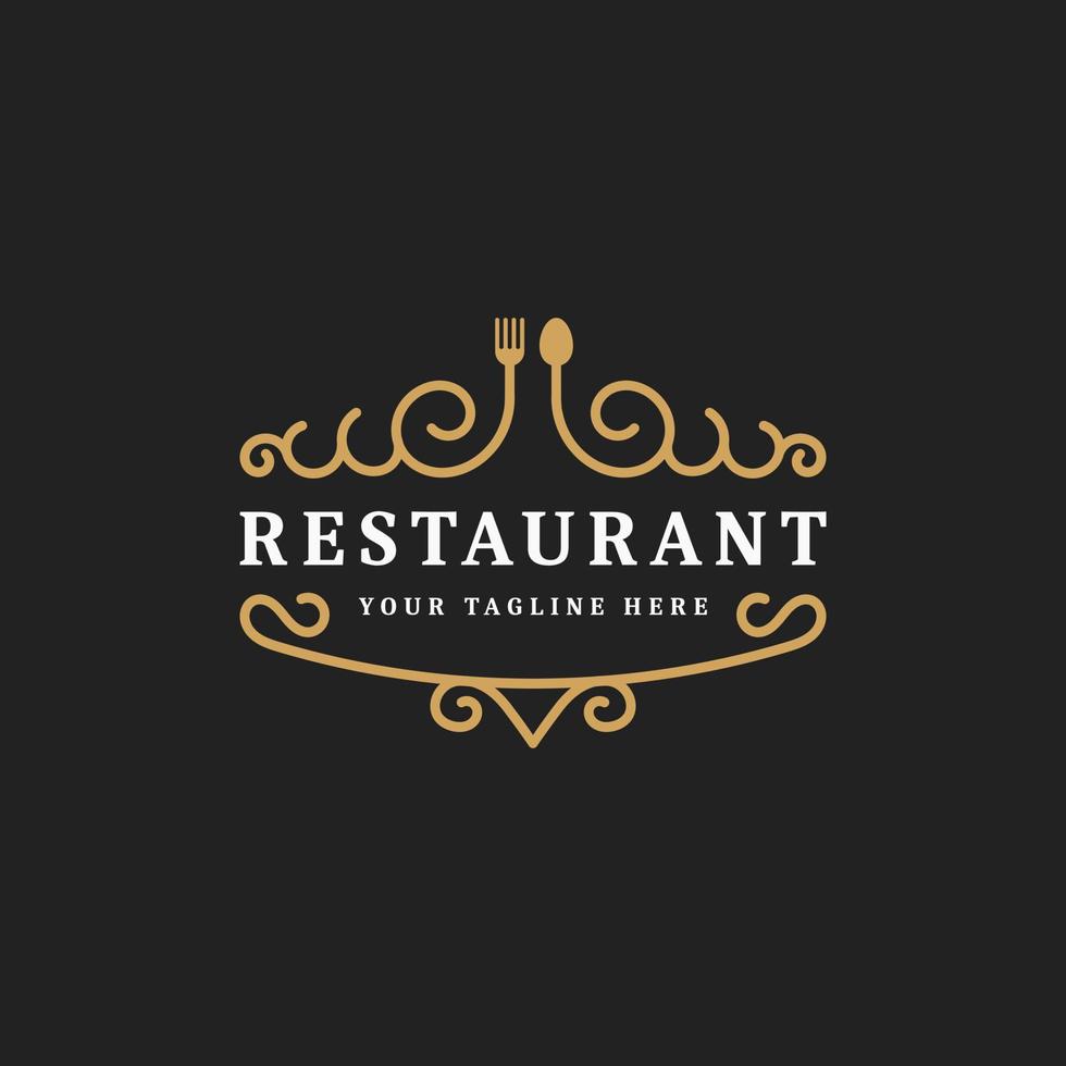 Royal Luxury Restaurant o Cafe logo modello fiorire ornamento linea, vintage retrò minimal icona simbolo vettore, adatto per il settore alimentare vettore