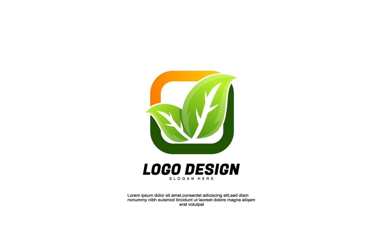 stock astratto ispirazione creativa idea branding foglia e rettangolo logo per società o affari in stile piatto vettore design