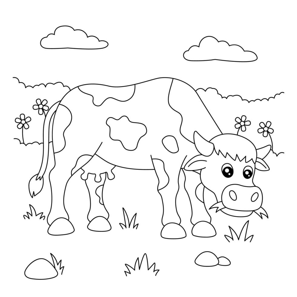Pagina da colorare di mucca per bambini vettore
