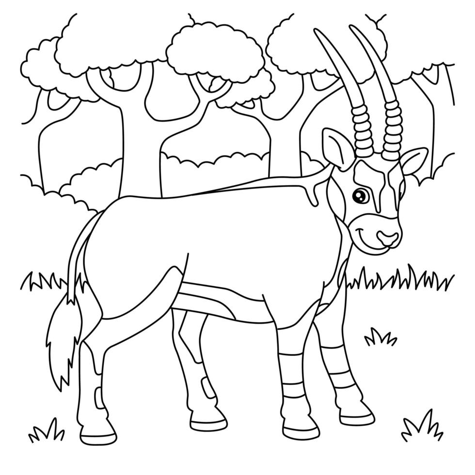 Pagina da colorare di oryx per bambini vettore