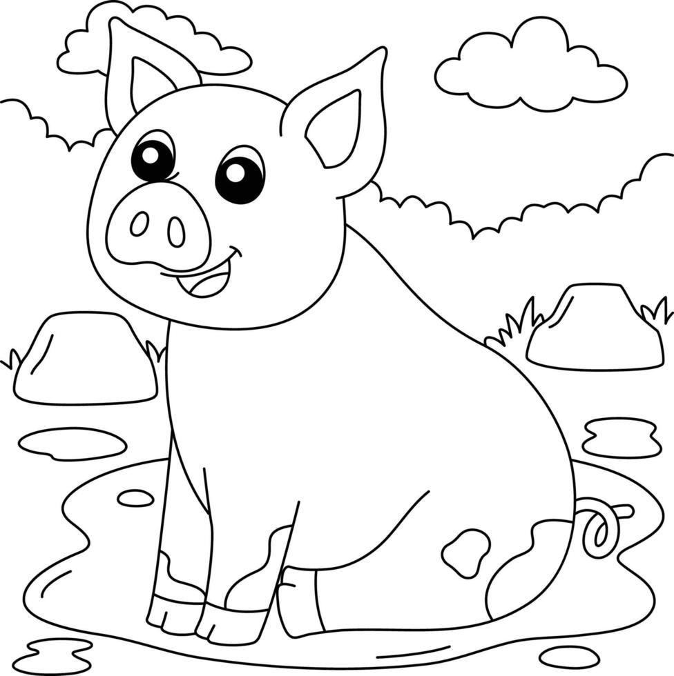 pagina da colorare di maiale per bambini vettore