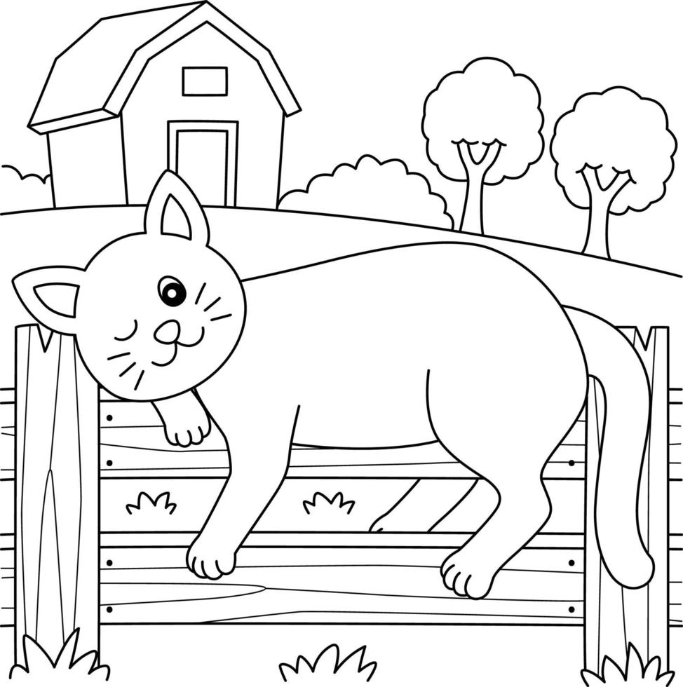 pagina da colorare gatto per bambini vettore