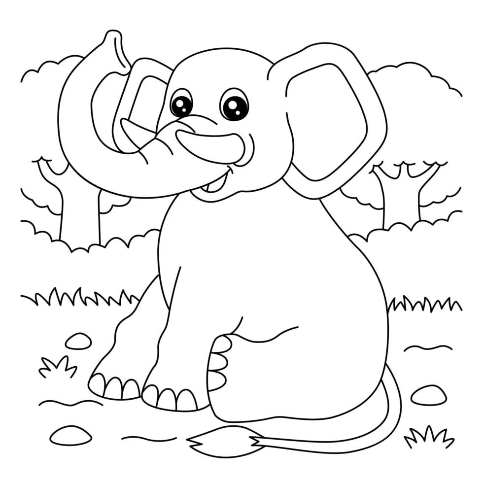 Pagina da colorare di elefanti per bambini vettore