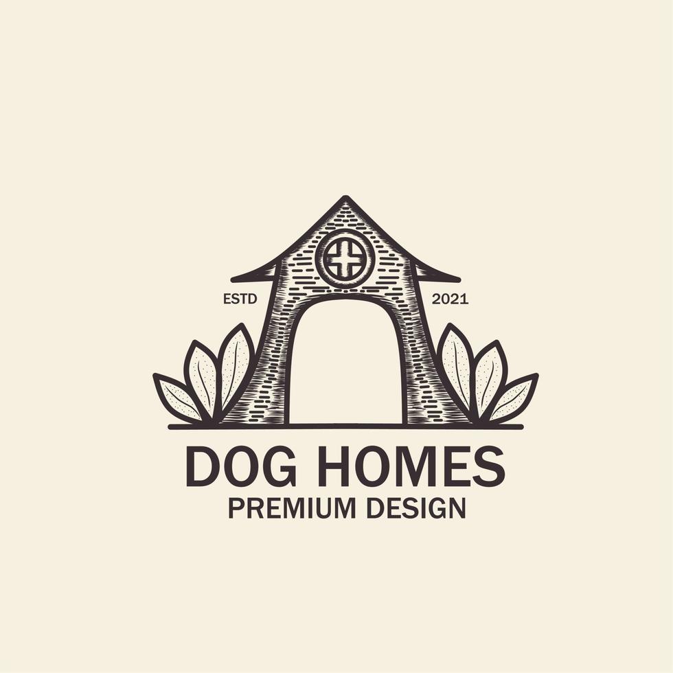 disegno dell'illustrazione del logo vintage della casa del cane, classica casa del cane unica, stile minimalista e semplice. vettore