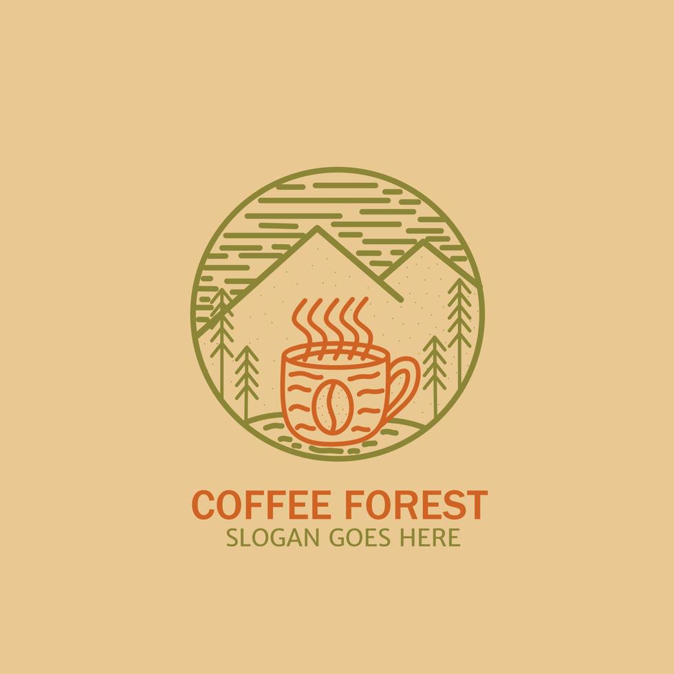 logo vintage, tazza di caffè, montagna, padella, natura, caffè assortiti. foglie retrò vintage con chicchi di caffè per il design del logo dell'etichetta del caffè o del prodotto agricolo vettore