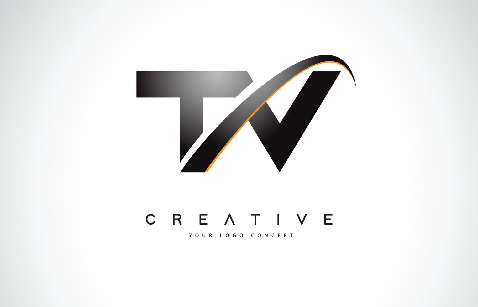 design del logo della lettera swoosh tv tv con linee curve swoosh gialle moderne. vettore