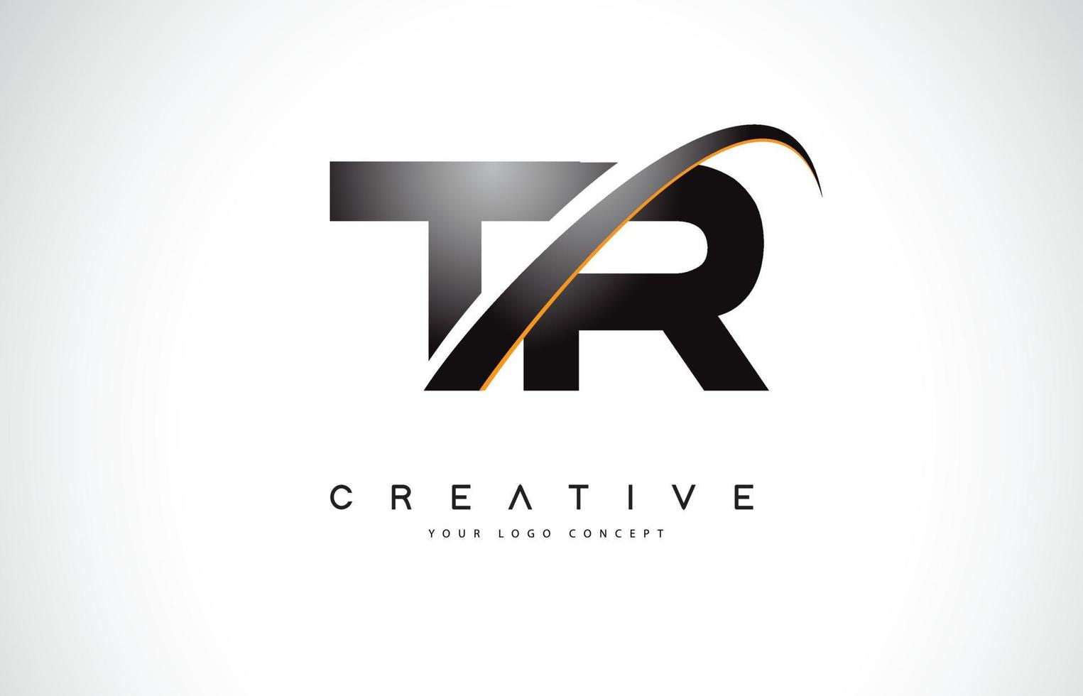 tr tr swoosh lettera logo design con moderne linee curve swoosh gialle. vettore