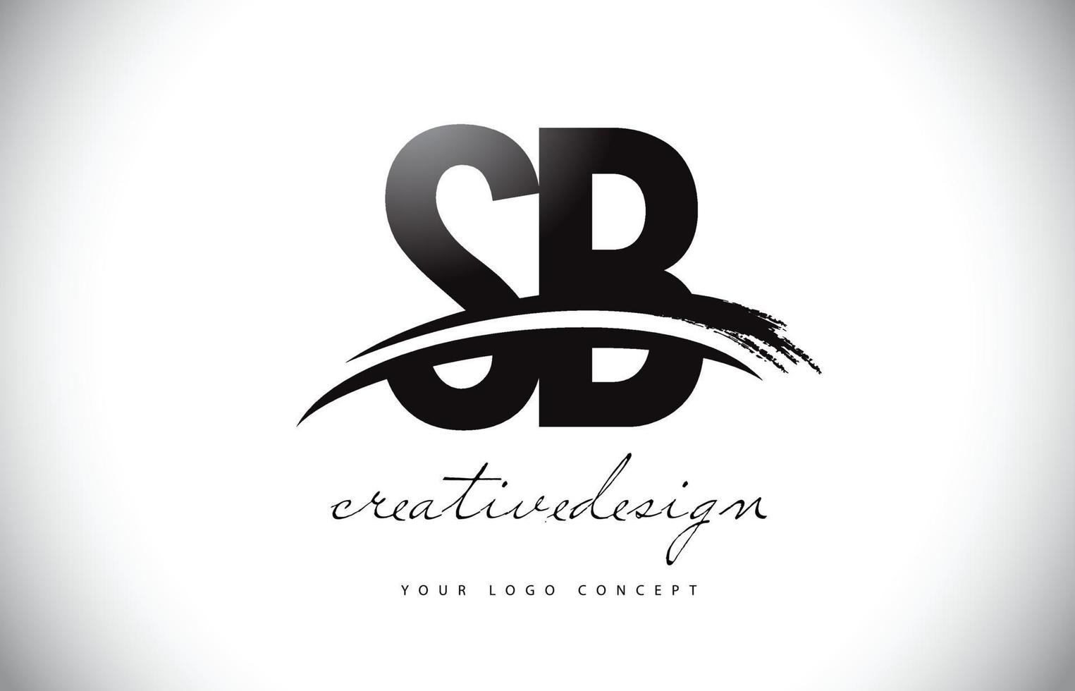 sb sb lettera logo design con swoosh e pennellata nera. vettore