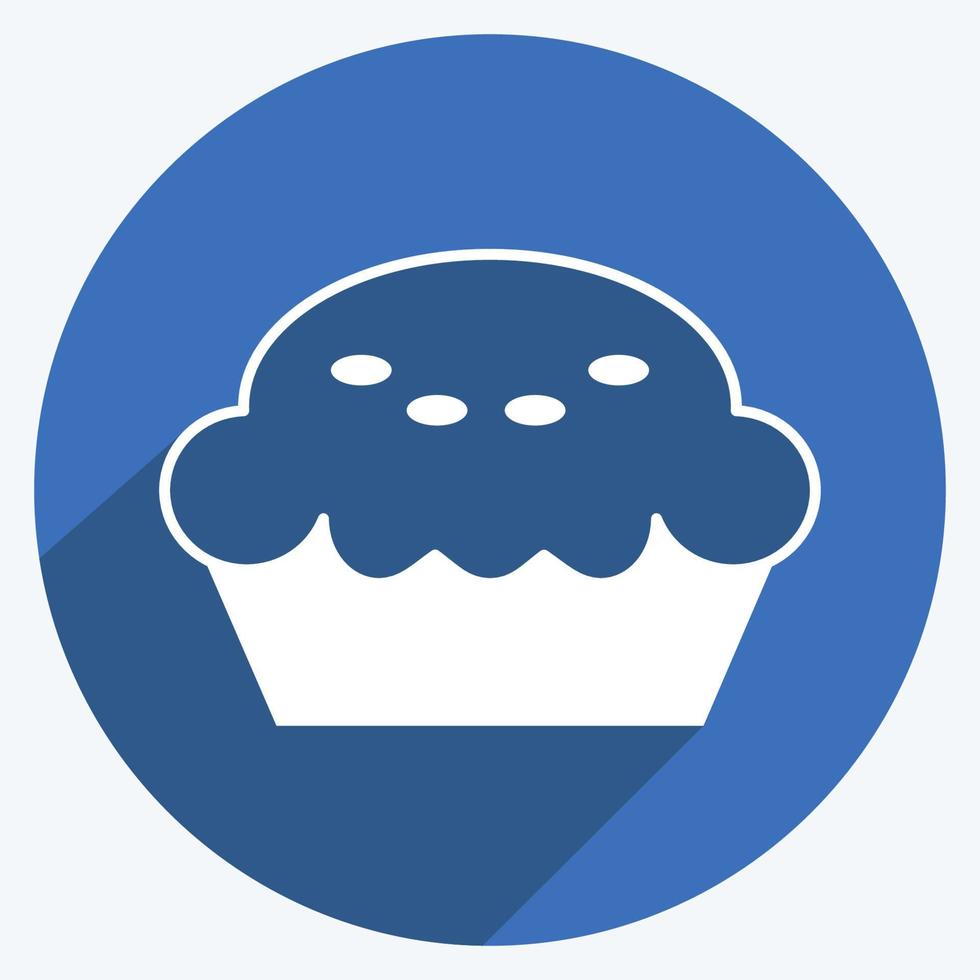 icona a forma di torta in stile ombra lunga alla moda isolato su sfondo blu tenue vettore