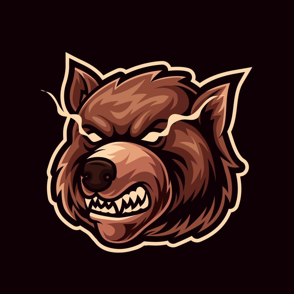 illustrazione del personaggio della mascotte della testa dell'orso arrabbiato vettore