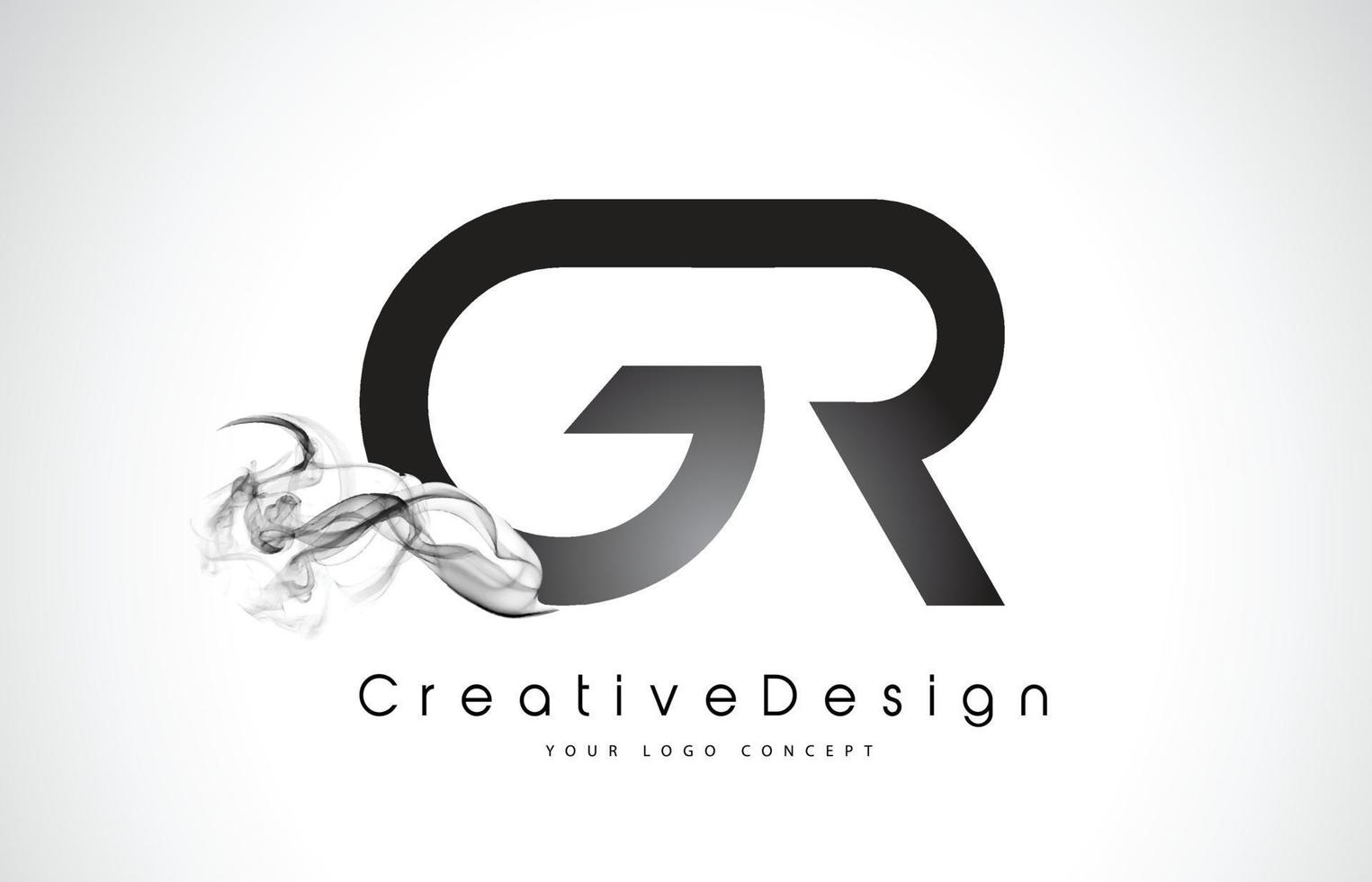 design del logo della lettera gr con fumo nero. vettore