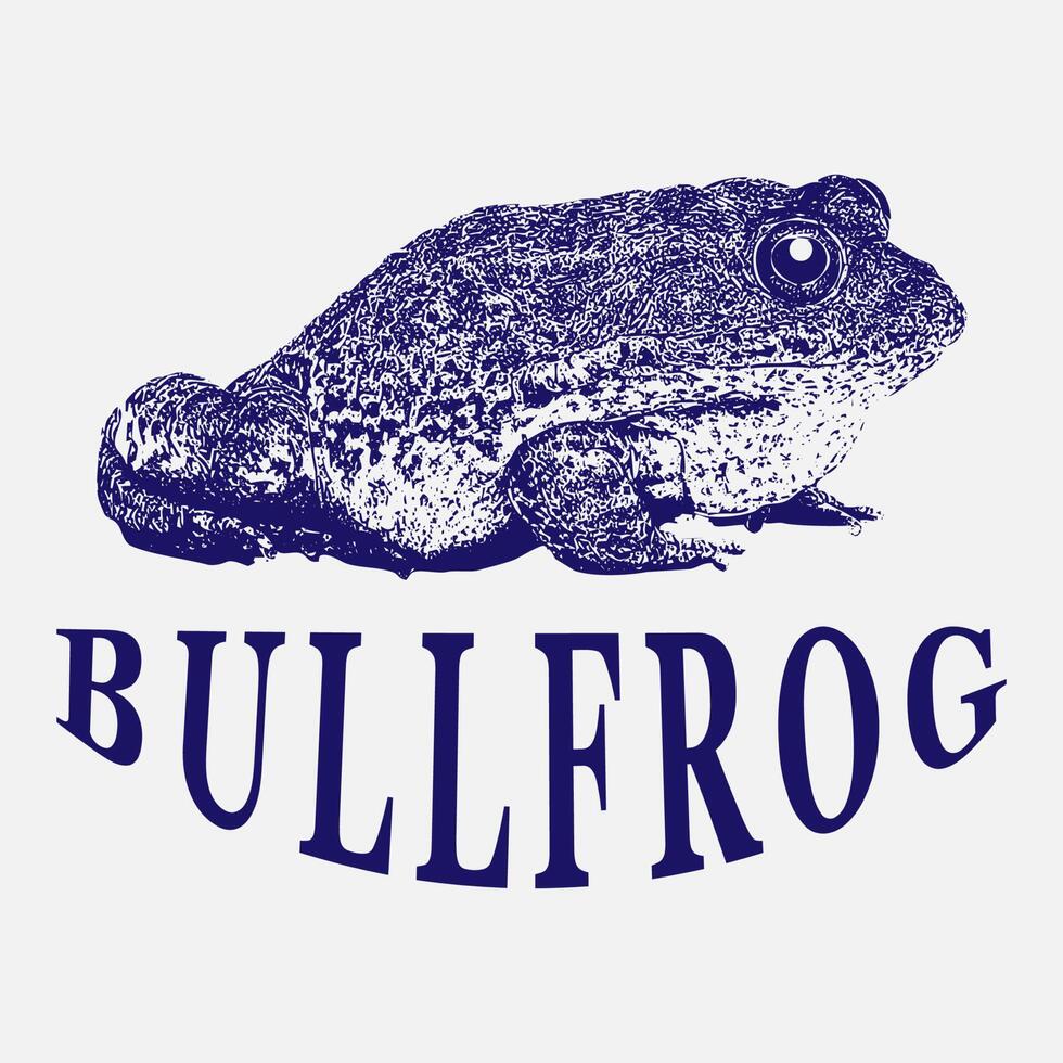 bullfrog vintage logo illustrazione, grafico, vettore, design, arte, animale, fauna selvatica, tropicale, simbolo, rospo, rane cartone animato, nero, disegno, natura, vettore rana, sfondo, bianco, isolato, icona