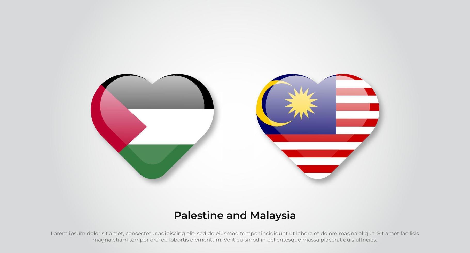 amore palestina e malesia simbolo. icona della bandiera del cuore. illustrazione vettoriale