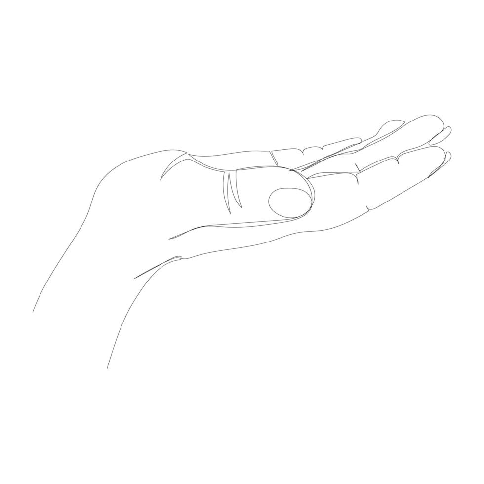 linea continua disegnando una mano che tiene qualcosa su sfondi bianchi. illustrazione vettoriale. vettore