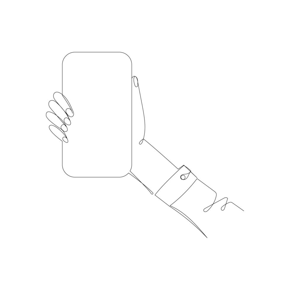 illustrazione vettoriale continua di una linea di uno smartphone che tiene la mano.