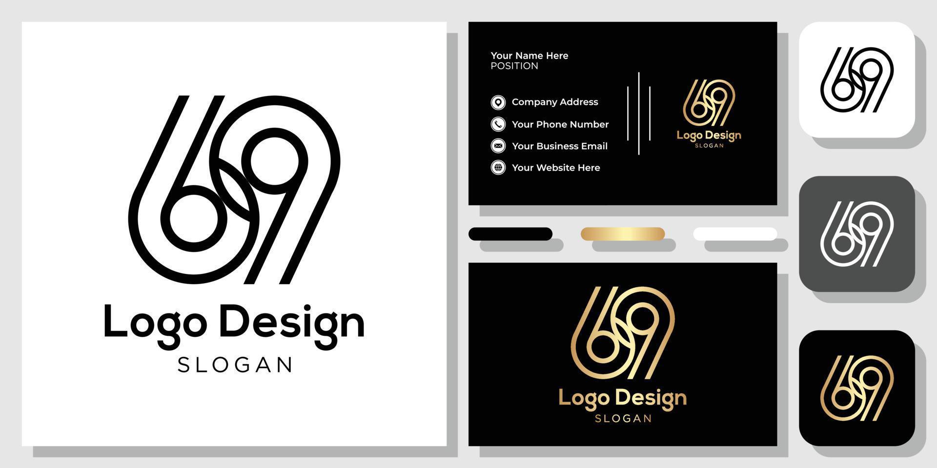 logo design numero 69 oro nero con modello di biglietto da visita vettore
