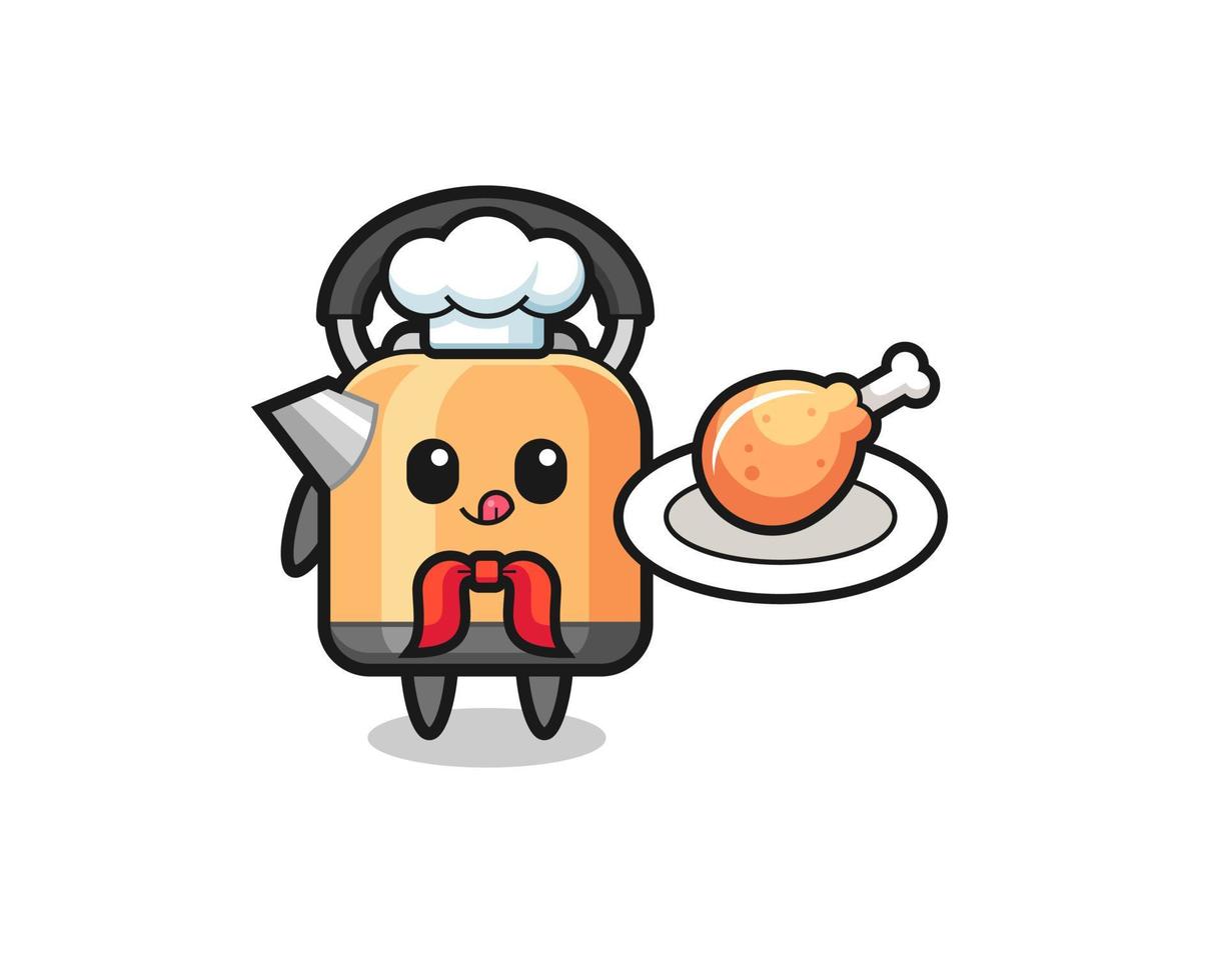 personaggio dei cartoni animati di chef di pollo fritto bollitore vettore
