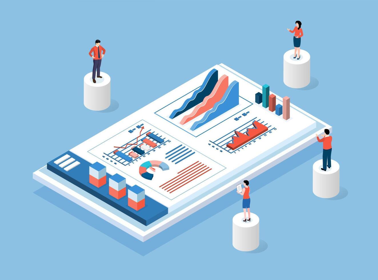 l'uomo d'affari che analizza i big data utilizza un sistema di archiviazione di database per i prodotti in vendita vettore